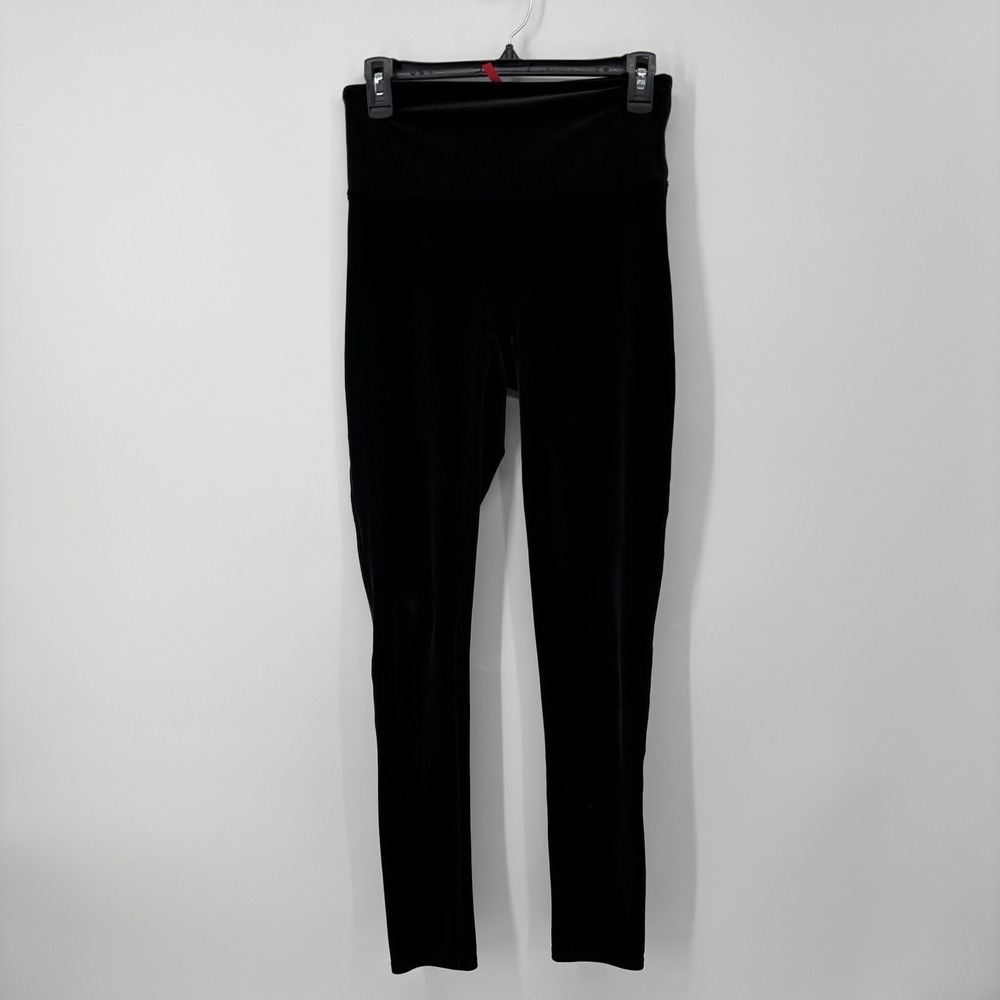 Spanx Black Velvet Leggings‎ Womens Large Ankle Shaping Solid Casual Activewear